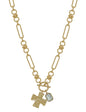 Gold Open Chain with Hammered Cross and Rhinestone 16"-18" Necklace