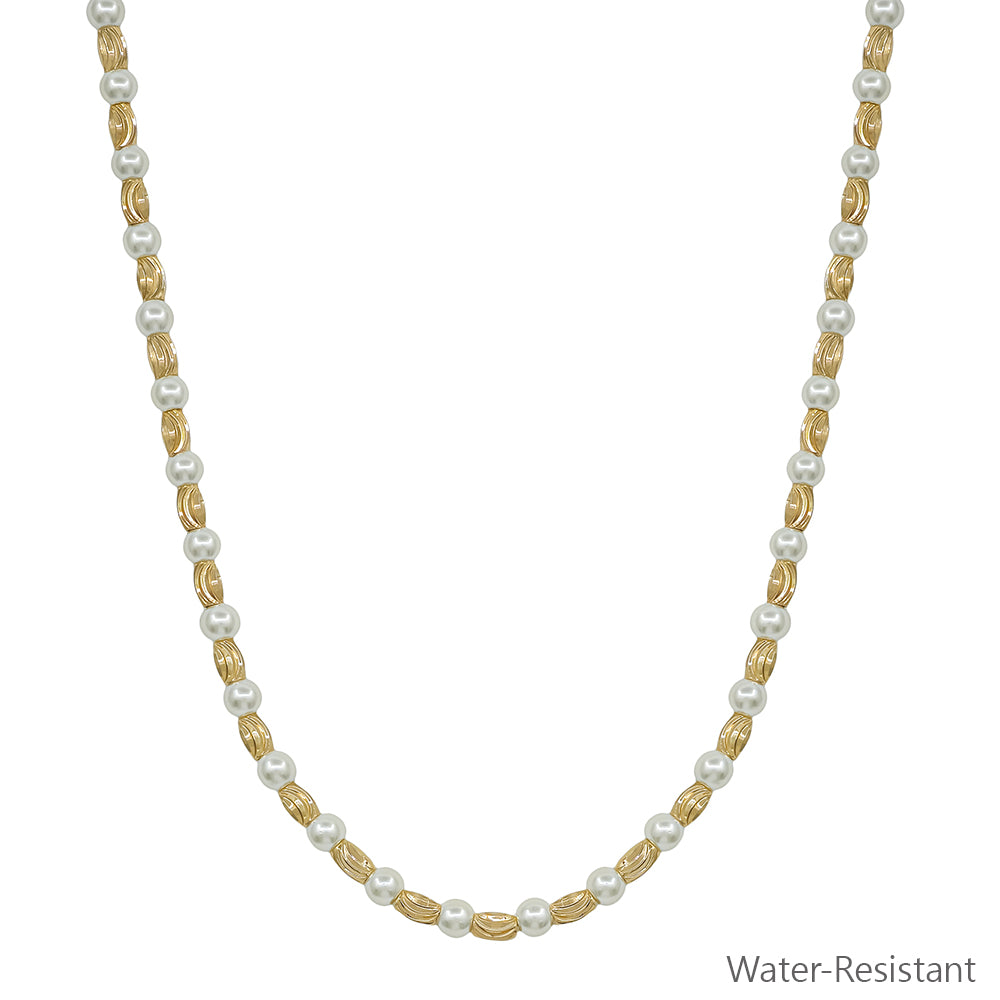Gold Textured Oval with Pearl Beaded 16"-18" Necklace