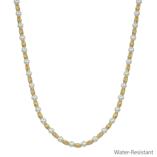 Gold Textured Oval with Pearl Beaded 16"-18" Necklace