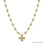 Water Resistant Gold 6MM Beaded with Hammered Gold Cross Charm 16"-18" Necklace