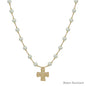 Water Resistant Pearl 6MM Beaded with Hammered Gold Cross Charm 16"-18" Necklace