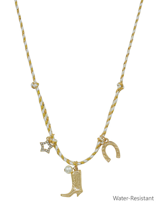Natural Threaded with Cowboy Boot, Horseshoe, and Star 16"-18" Necklace