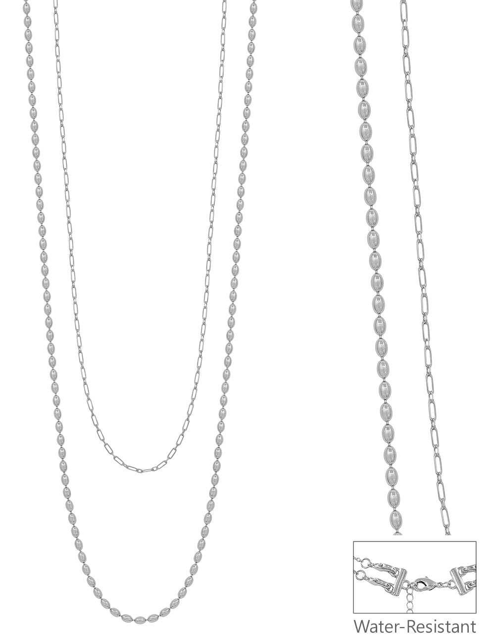 Silver Double Layered Chain 32" Necklace