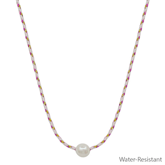 Pink and Cream Wrapped Thread with Freshwater Pearl 16"-18" Necklace