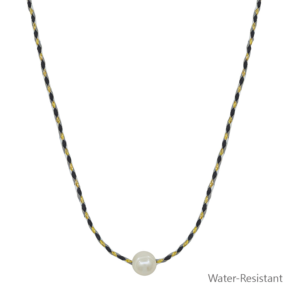 Black and Cream Wrapped Thread with Freshwater Pearl 16"-18" Necklace