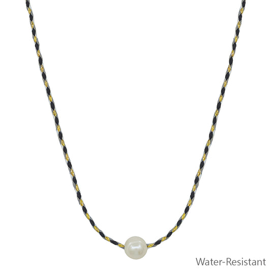 Black and Cream Wrapped Thread with Freshwater Pearl 16"-18" Necklace