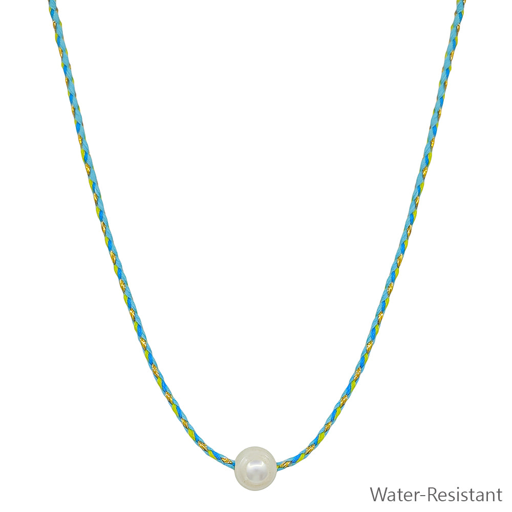 Mint and Cream Wrapped Thread with Freshwater Pearl 16"-18" Necklace