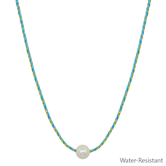 Mint and Cream Wrapped Thread with Freshwater Pearl 16"-18" Necklace