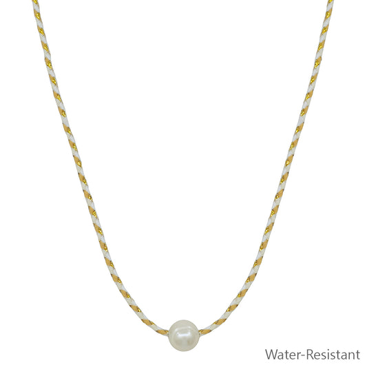 Natural and Cream Wrapped Thread with Freshwater Pearl 16"-18" Necklace