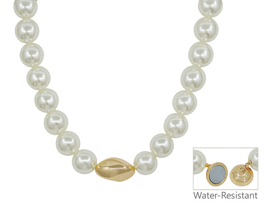 18MM Pearl Beaded with Gold Nugget 17" Necklace