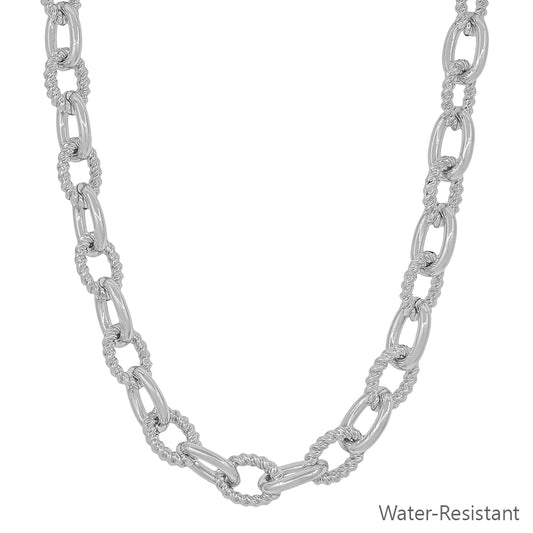 Water Resistant Silver Chunky Oval 16"-18" Chain Necklace