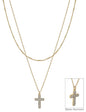 Water Resistant Gold Layered Rhinestone Cross 16"-18" Necklace