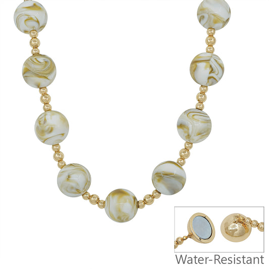 Water Resistant Gold and 20MM Large Beaded Natural Magnetic Closure Necklace