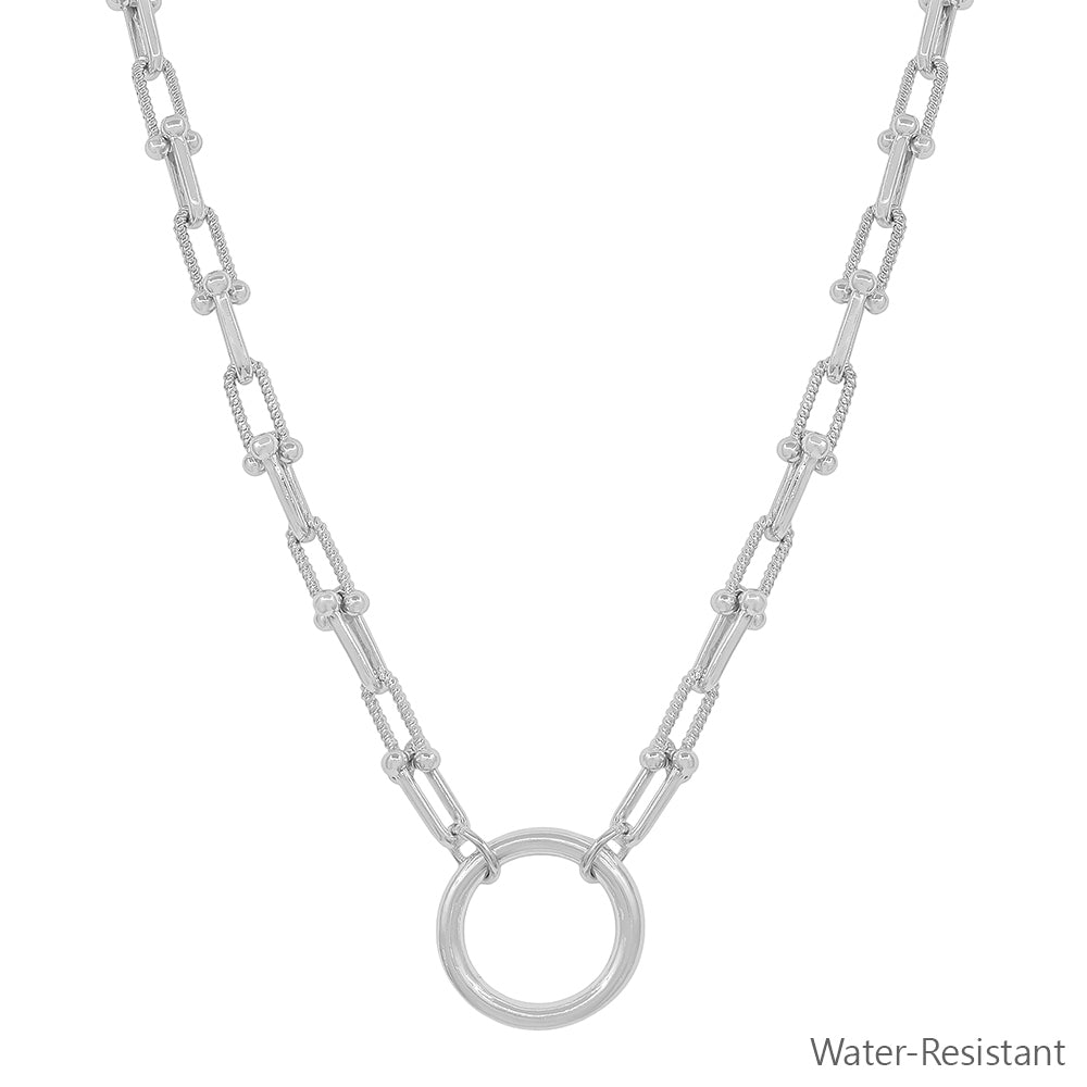 Water Resistant Silver Chain with Open Circle 16"-18" Necklace