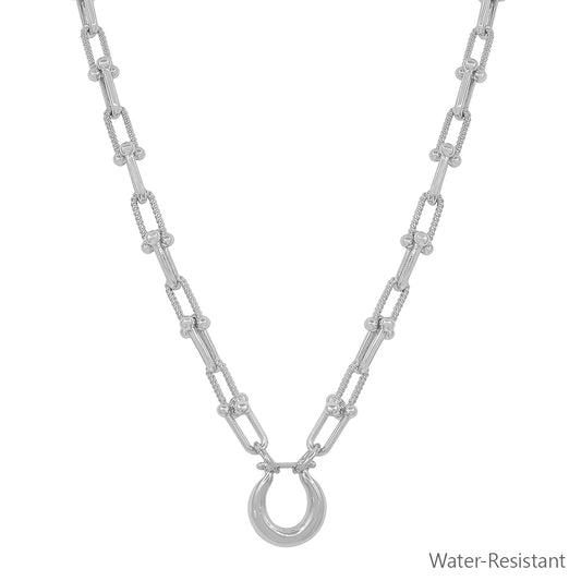 Water Resistant Silver Chunky Chain with Silver Pendant 16"-18" Necklace