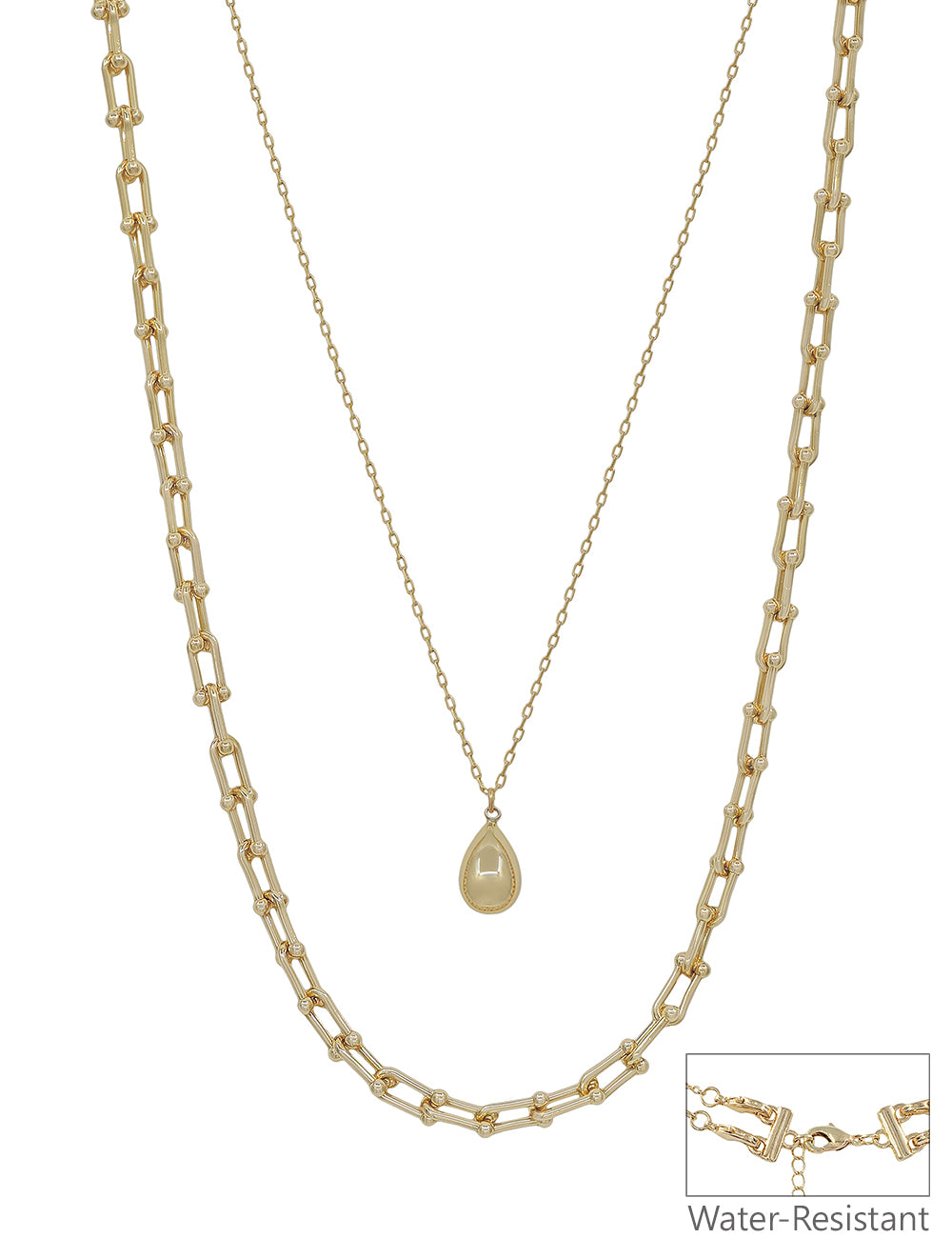 Water Resistant Thin Gold Chain with Gold Teardrop 16"-18" Necklace
