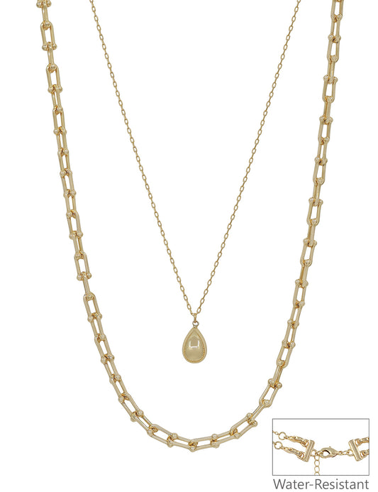 Water Resistant Thin Gold Chain with Gold Teardrop 16"-18" Necklace