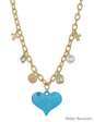 Water resistant Gold Chain with Charms and Chunky Turquoise Resin Heart 16"-18" Necklace