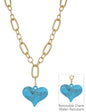 Water resistant Gold Chunky Chain with Turquoise Resin Heart 16"-18" Necklace
