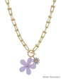 Gold Chunky Chain with Lavender Resin Flower Charm 16"-18" Necklace