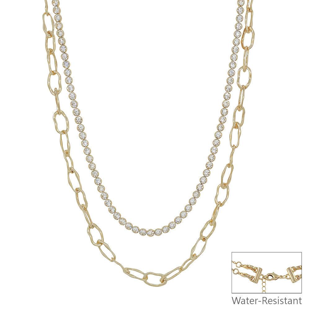 Gold Rhinestone and Gold Chain 16"-18" Necklace