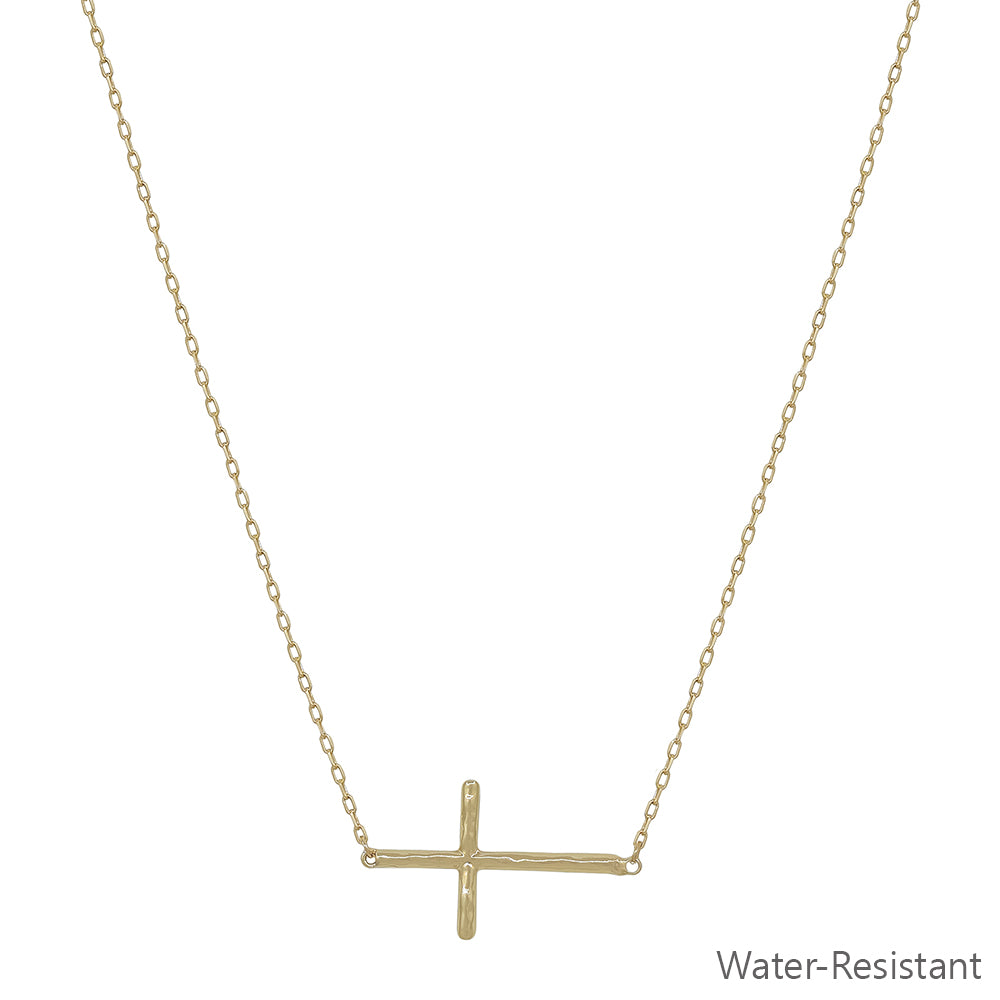 Gold Chain with Gold Sideway Cross 16"-18" Necklace