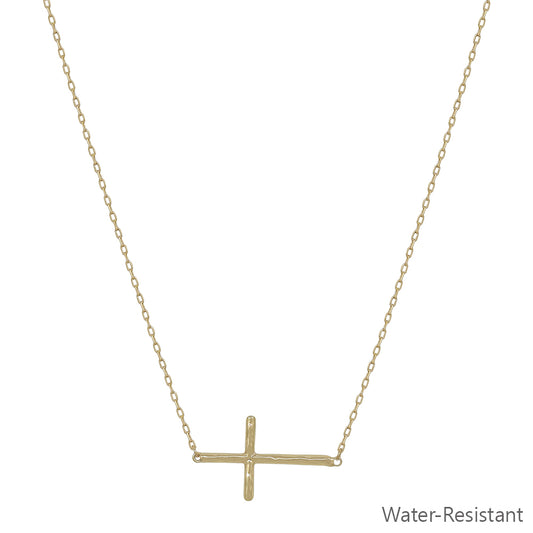 Gold Chain with Gold Sideway Cross 16"-18" Necklace