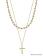 Water Resistant Gold Chain Layered with Cross 16"-18" Necklace