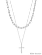 Water Resistant Silver Chain Layered with Cross 16"-18" Necklace