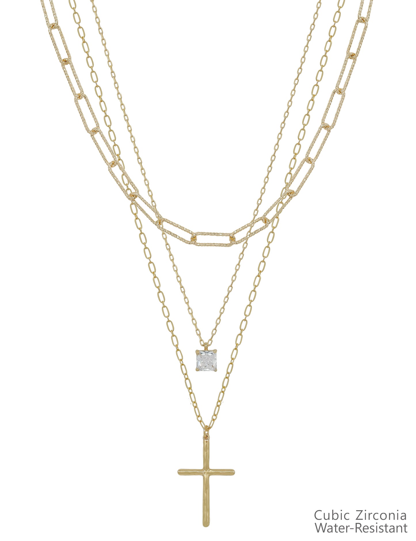 Gold Thin Rhinestone 1.2" Cross 16"-18" Necklace