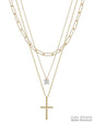 Gold Thin Rhinestone 1.2" Cross 16"-18" Necklace