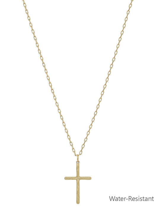 Water Resistant Thin Gold Cross 16"-18" Necklace