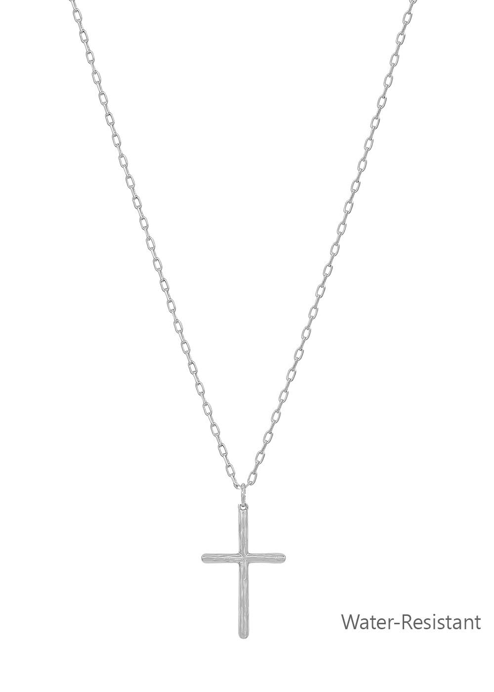 Water Resistant Thin Silver Cross 16"-18" Necklace