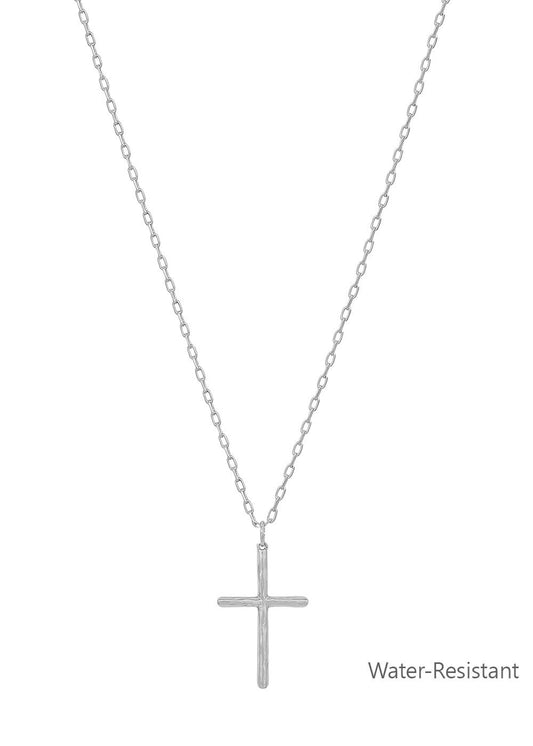 Water Resistant Thin Silver Cross 16"-18" Necklace