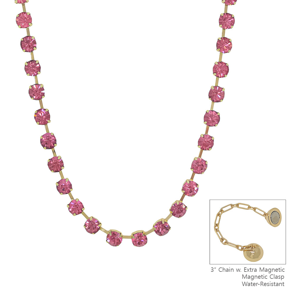 Water Resistant Rose Crystal 8MM Stone Magnetic Closure 17" Necklace