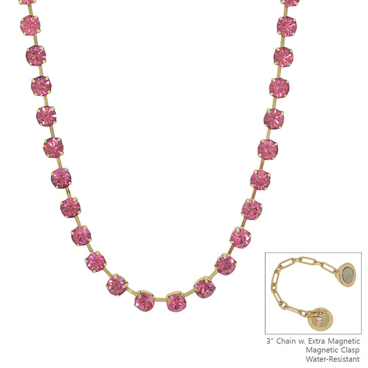 Water Resistant Rose Crystal 8MM Stone Magnetic Closure 17" Necklace