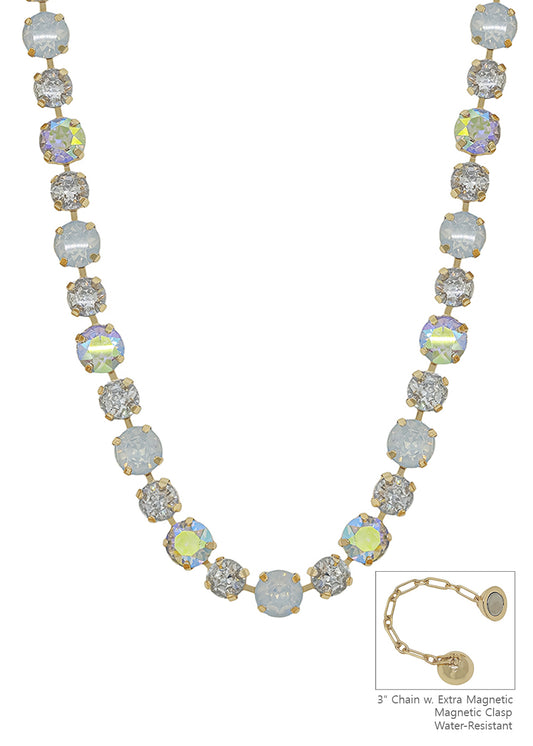 Water Resistant Clear AB Crystal 10&12MM Stone Magnetic Closure 17" Necklace
