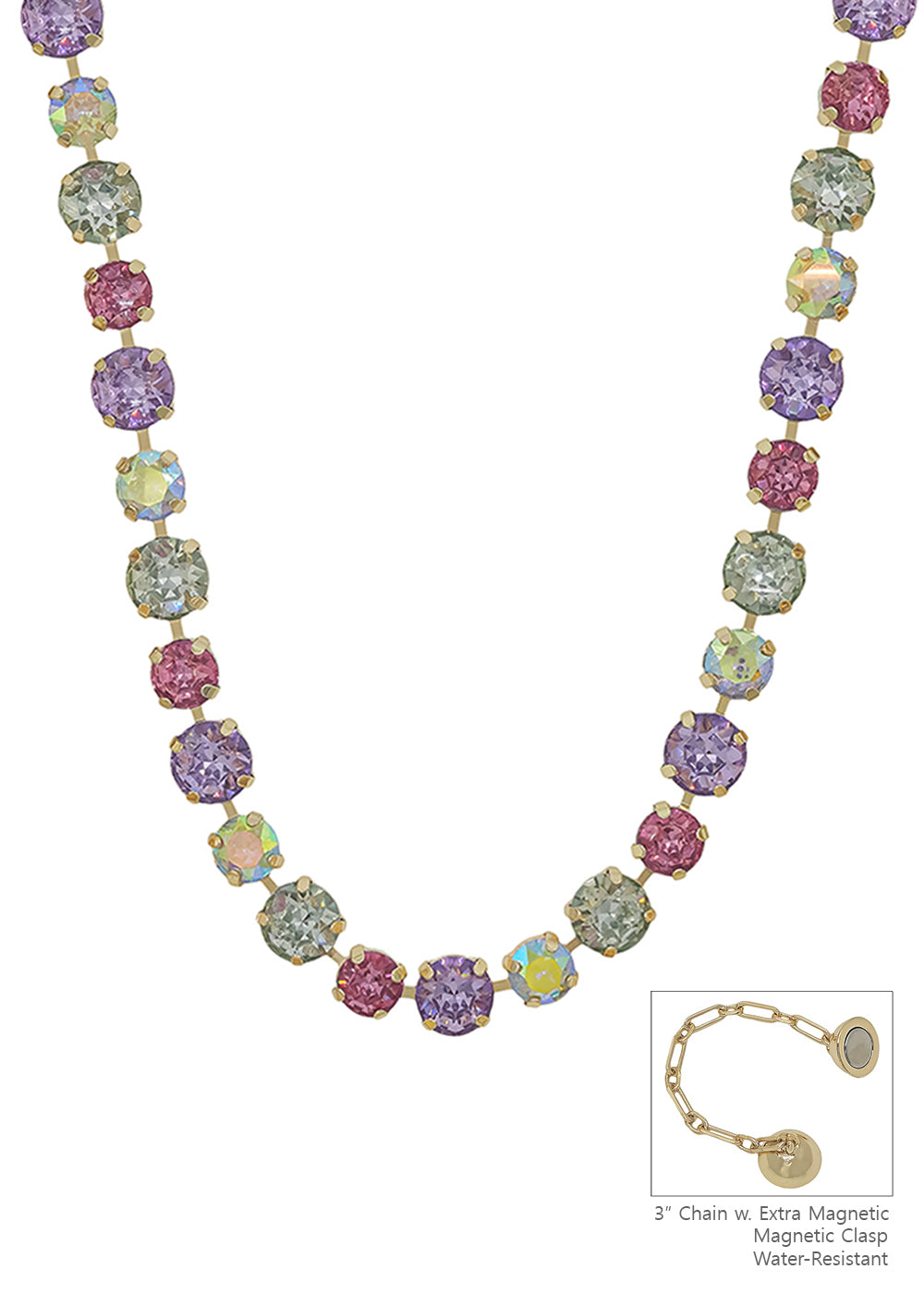 Water Resistant Light Multi Crystal 10&12MM Stone Magnetic Closure 17" Necklace