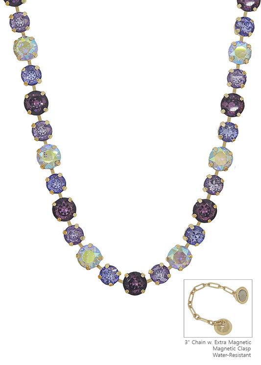 Water Resistant Purple Mix Crystal 10&12MM Stone Magnetic Closure 17" Necklace