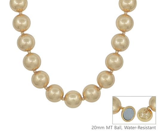 Water Resistant 20MM Worn Gold Beaded 18" Necklace with Magnetic Closure