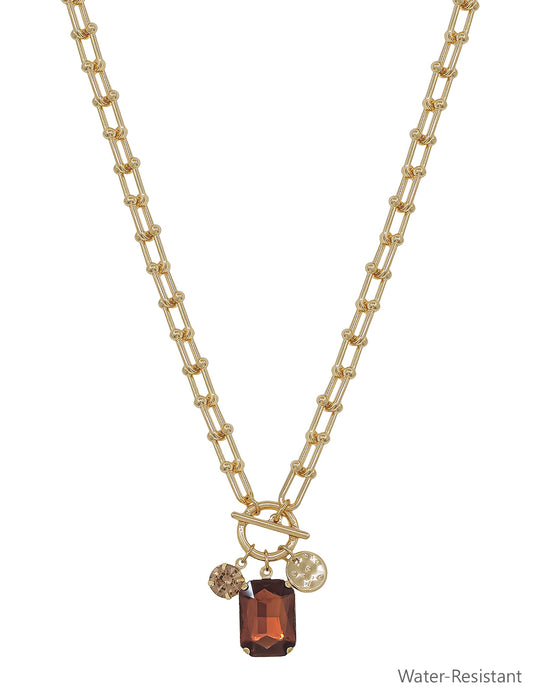 Water Resistant Gold Chain with Topaz Crystal Charms 16"-18" Necklace