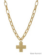 Water Resistant Gold Open Chain with Hammered Cross 16"-18" Necklace