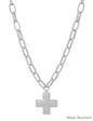 Water Resistant Silver Open Chain with Hammered Cross 16"-18" Necklace
