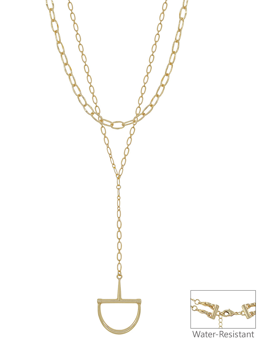 Gold Layered Chain 16"-18" Y Drop Necklace with Horsebit