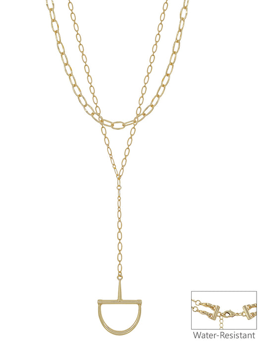 Gold Layered Chain 16"-18" Y Drop Necklace with Horsebit