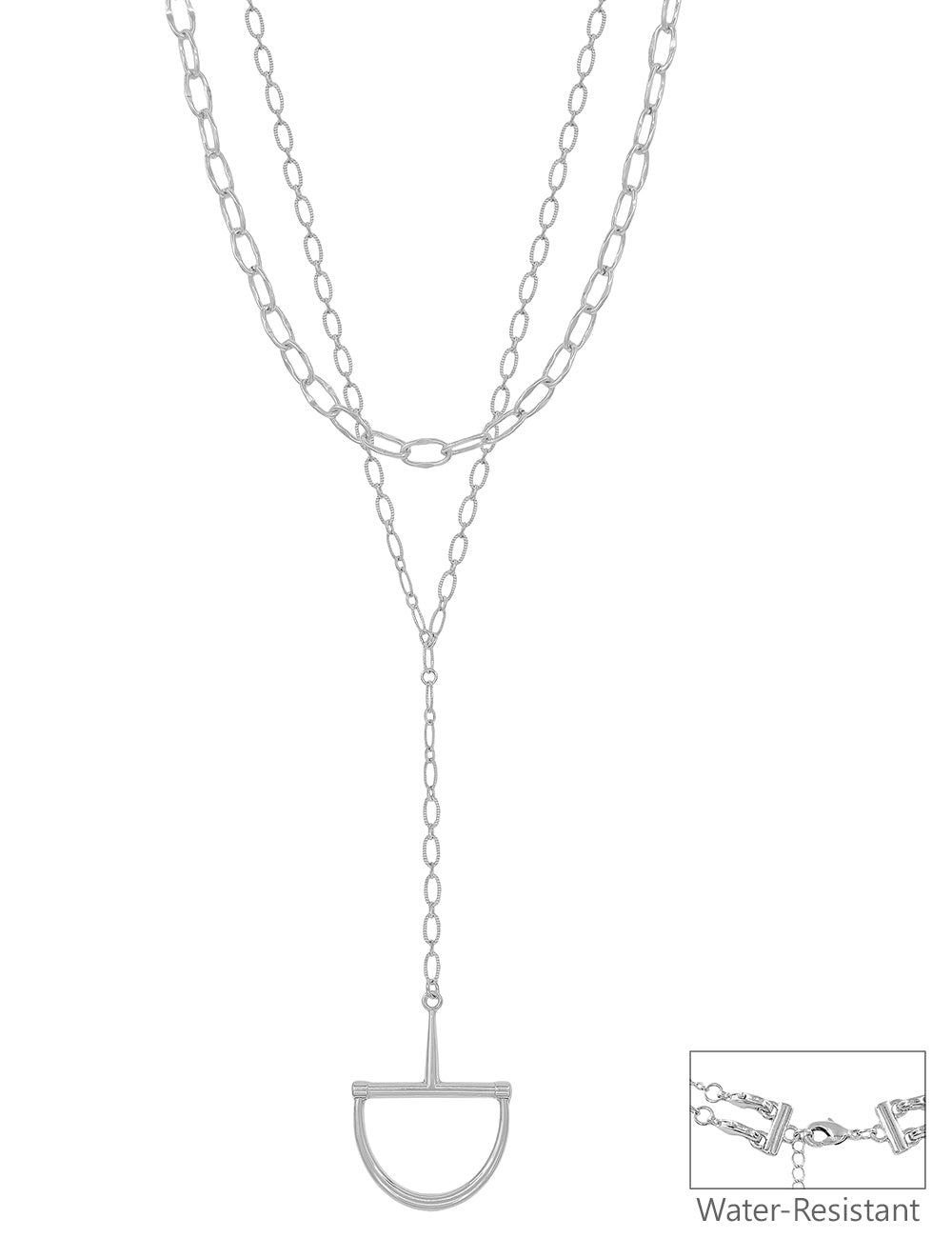 Silver Layered Chain 16"-18" Y Drop Necklace with Horsebit