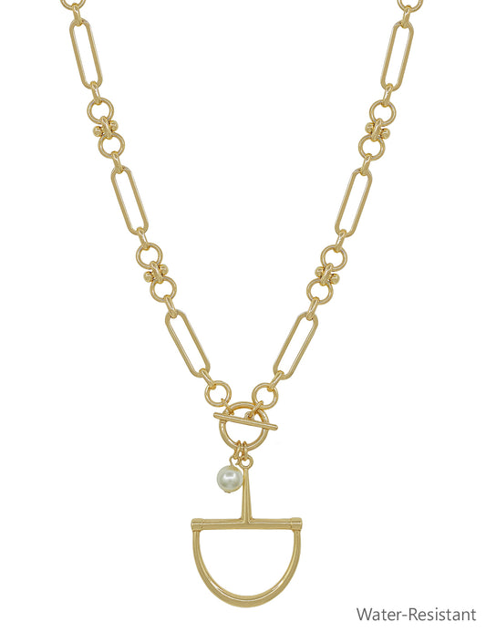 Water Resistant Gold Thick Chain  16"-18" Necklace with Horsebit with Pearl Charm