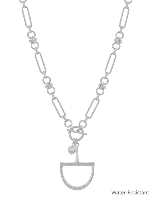 Water Resistant Silver Thick Chain  16"-18" Necklace with Horsebit with Pearl Charm