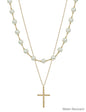 Water Resistant Pearl and Cross Layered 16"-18" Necklace