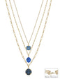 Water Resistant Gold Triple Layered Multi Way Blue Crystal Drop 16"-18" Necklace